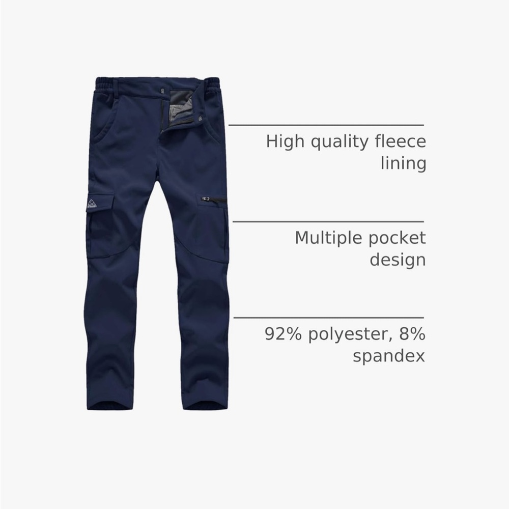 Women's Navy Elastic-Waist fleece-lined Pants with Side Pockets